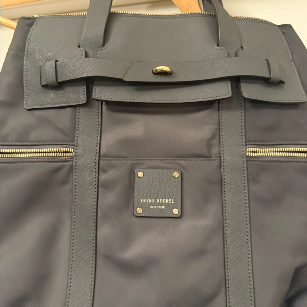 Henri Bendel Gray Backpack with Gold Details No lock for bag. - Picture 3 of 8